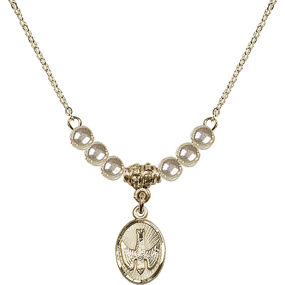 14kt Gold Filled Holy Spirit Birthstone Necklace with Faux-Pearl Beads - 0982