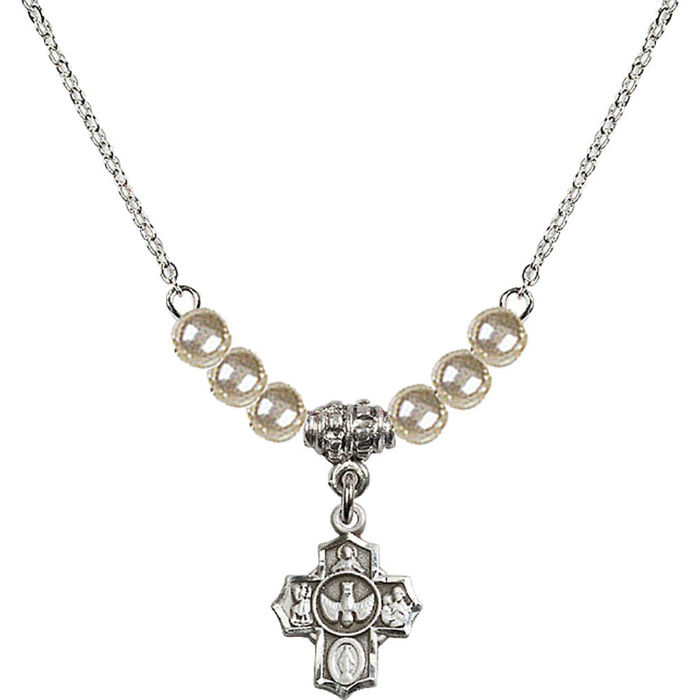 Sterling Silver 5-Way Birthstone Necklace with Faux-Pearl Beads - 3190