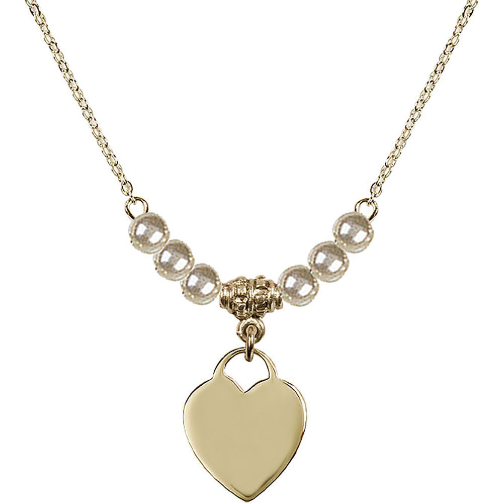 14kt Gold Filled Heart Birthstone Necklace with Faux-Pearl Beads - 3400