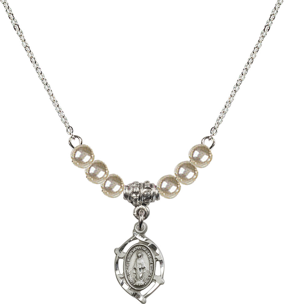 Sterling Silver Miraculous Birthstone Necklace with Faux-Pearl Beads - 4152