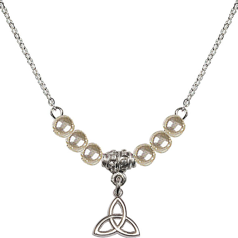 Sterling Silver Trinity Irish Knot Birthstone Necklace with Faux-Pearl Beads - 5100