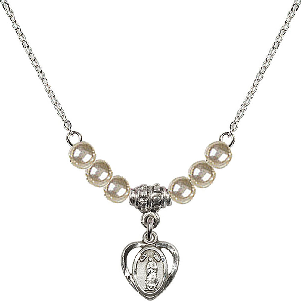 Sterling Silver Our Lady of Guadalupe Birthstone Necklace with Faux-Pearl Beads - 5422