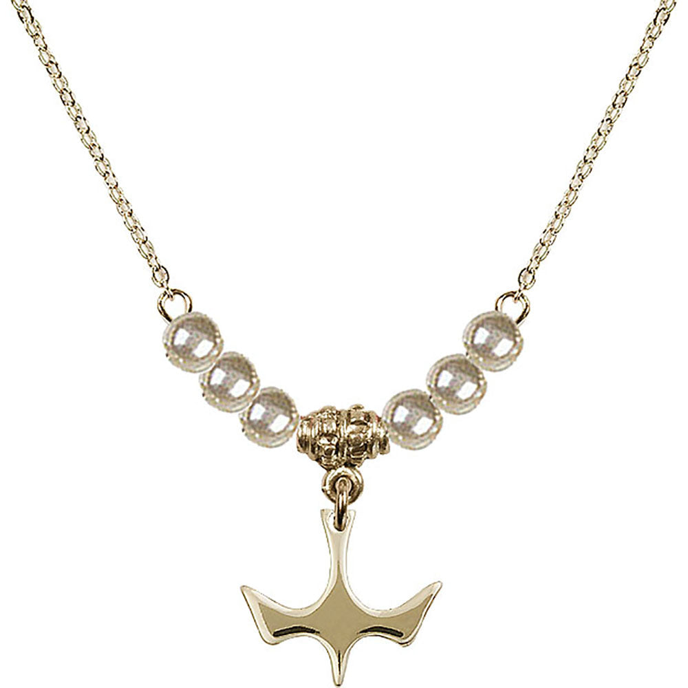 14kt Gold Filled Holy Spirit Birthstone Necklace with Faux-Pearl Beads - 5431