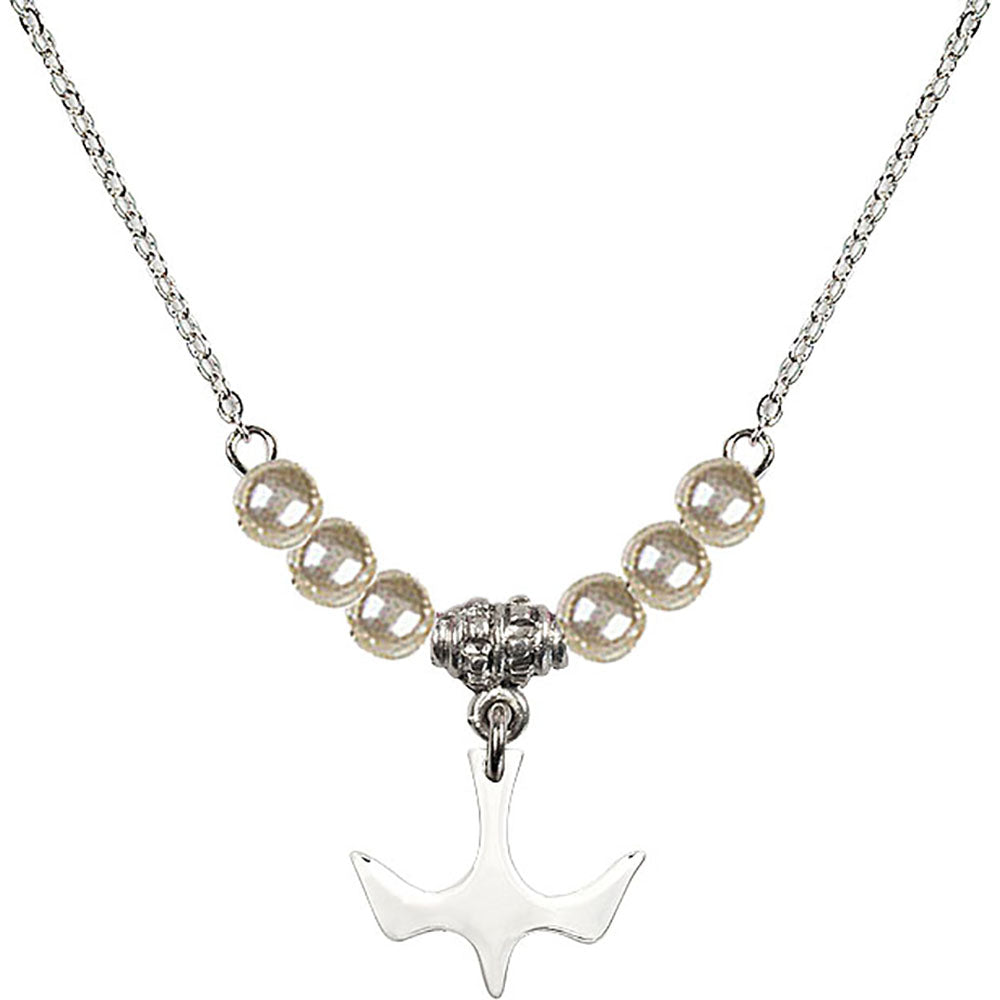 Sterling Silver Holy Spirit Birthstone Necklace with Faux-Pearl Beads - 5431