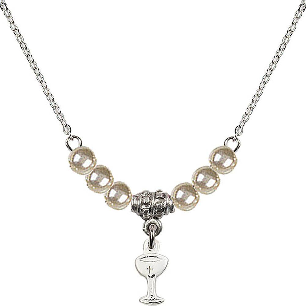 Sterling Silver Chalice Birthstone Necklace with Faux-Pearl Beads - 5614