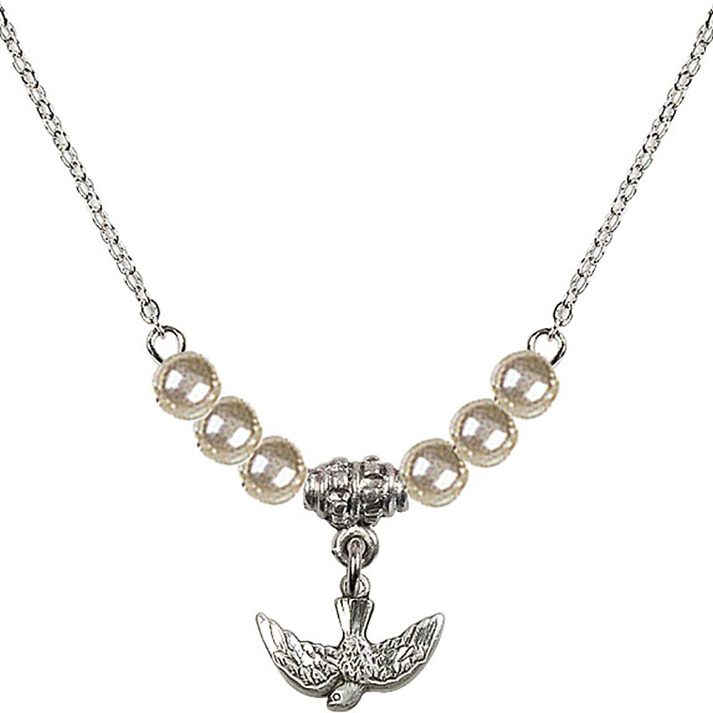 Sterling Silver Holy Spirit Birthstone Necklace with Faux-Pearl Beads - 5911