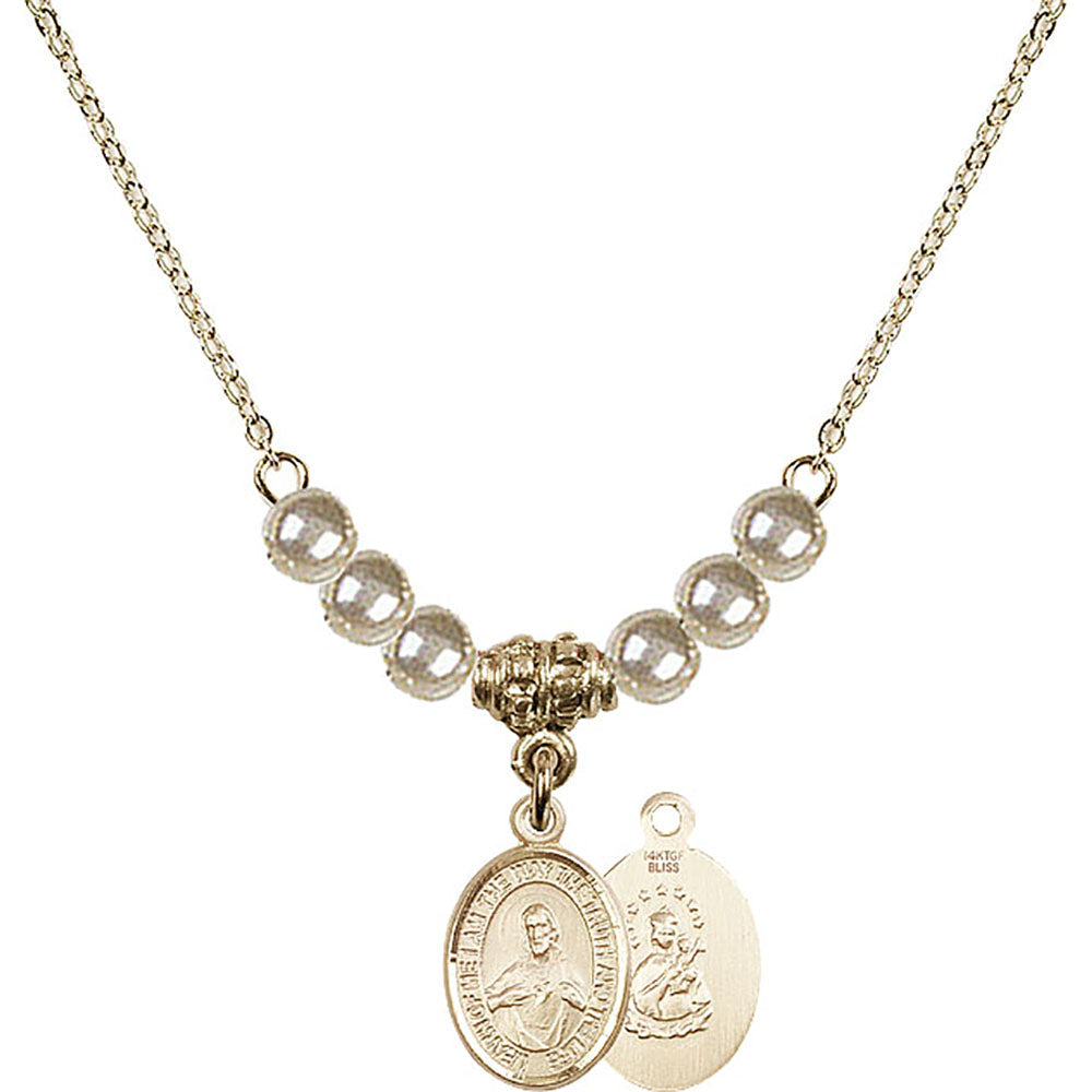 14kt Gold Filled Scapular Birthstone Necklace with Faux-Pearl Beads - 9098