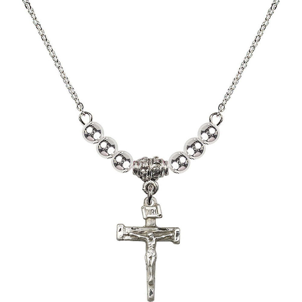 Sterling Silver Nail Crucifix Birthstone Necklace with Sterling Silver Beads - 0072