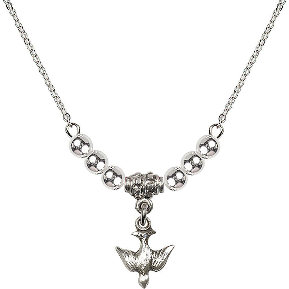 Sterling Silver Holy Spirit Birthstone Necklace with Sterling Silver Beads - 0208