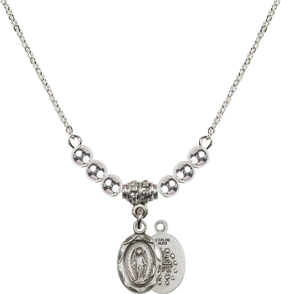 Sterling Silver Miraculous Birthstone Necklace with Sterling Silver Beads - 0301
