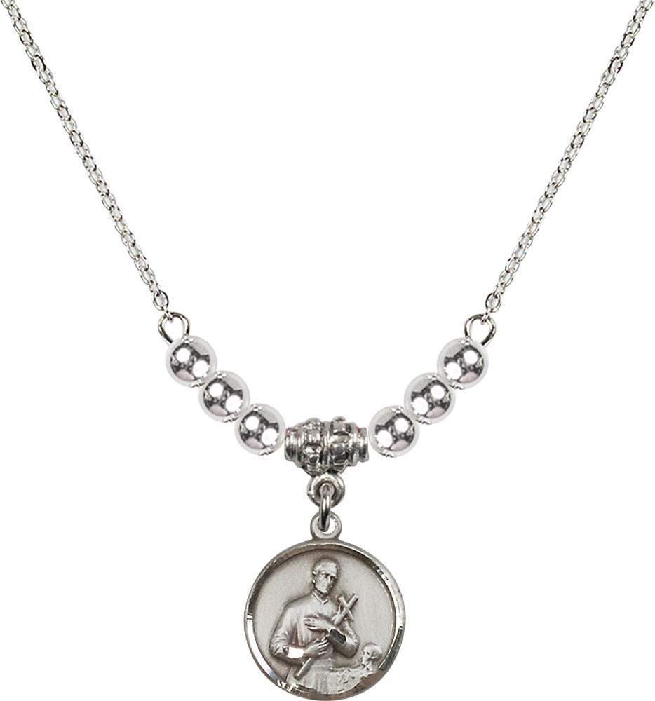 Sterling Silver Saint Gerard Birthstone Necklace with Sterling Silver Beads - 0601