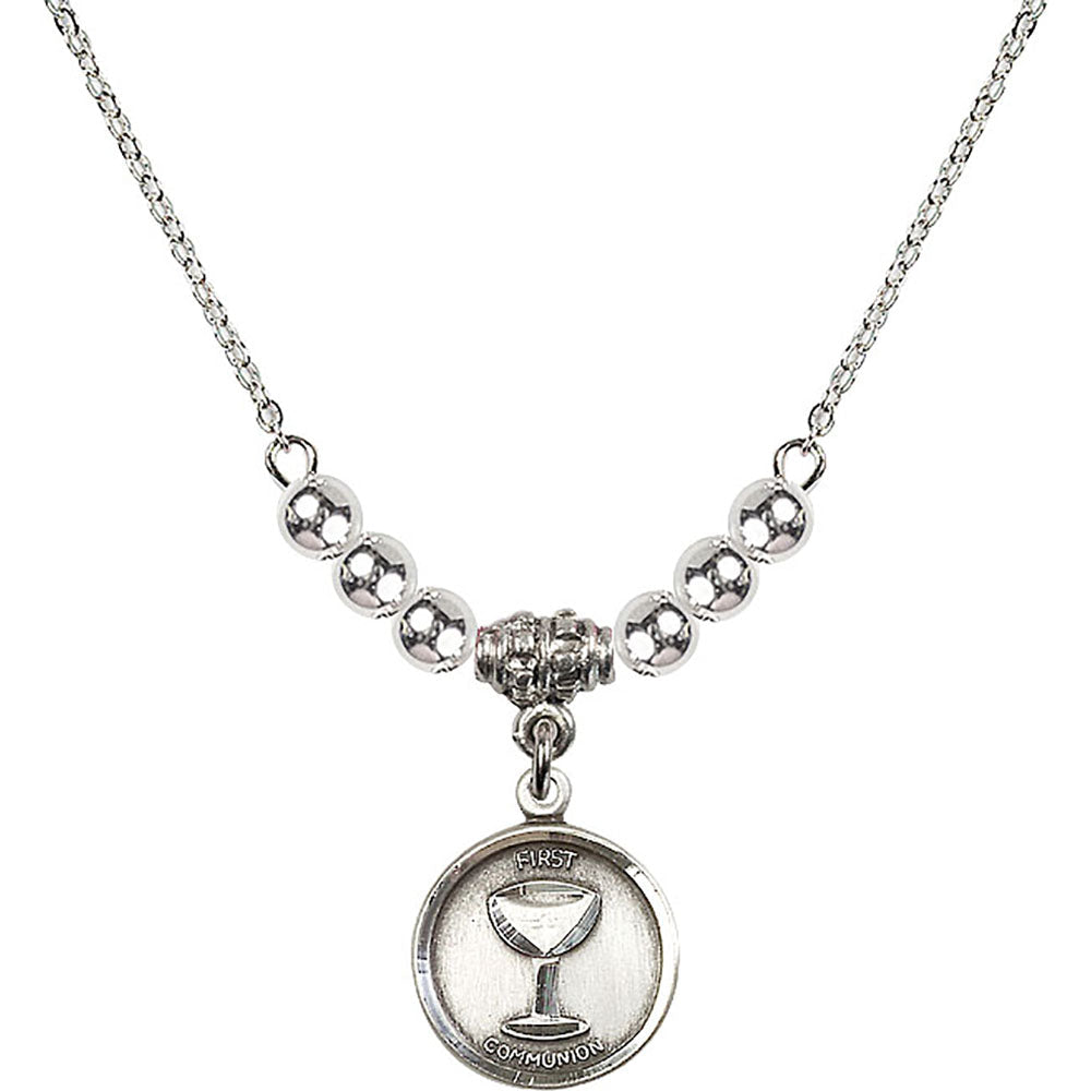 Sterling Silver Communion Birthstone Necklace with Sterling Silver Beads - 0601