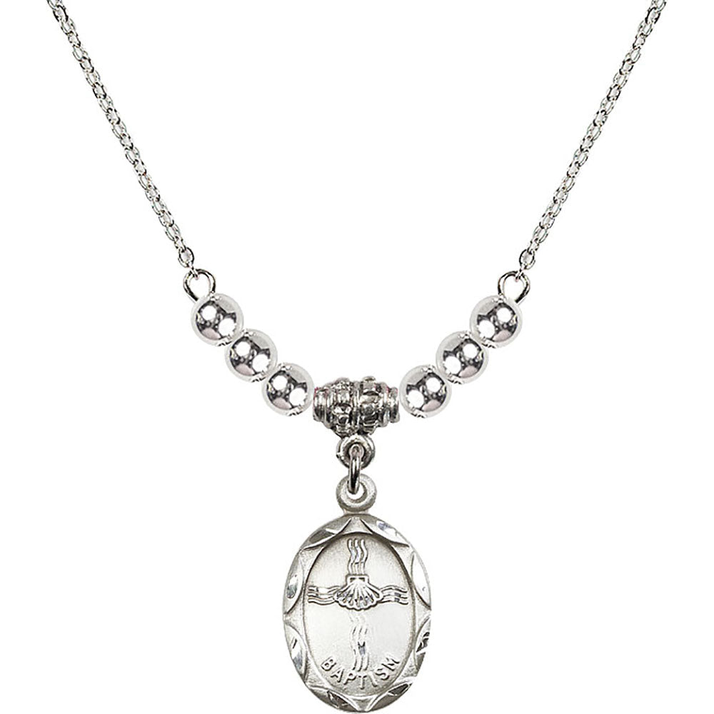 Sterling Silver Baptism Birthstone Necklace with Sterling Silver Beads - 0612