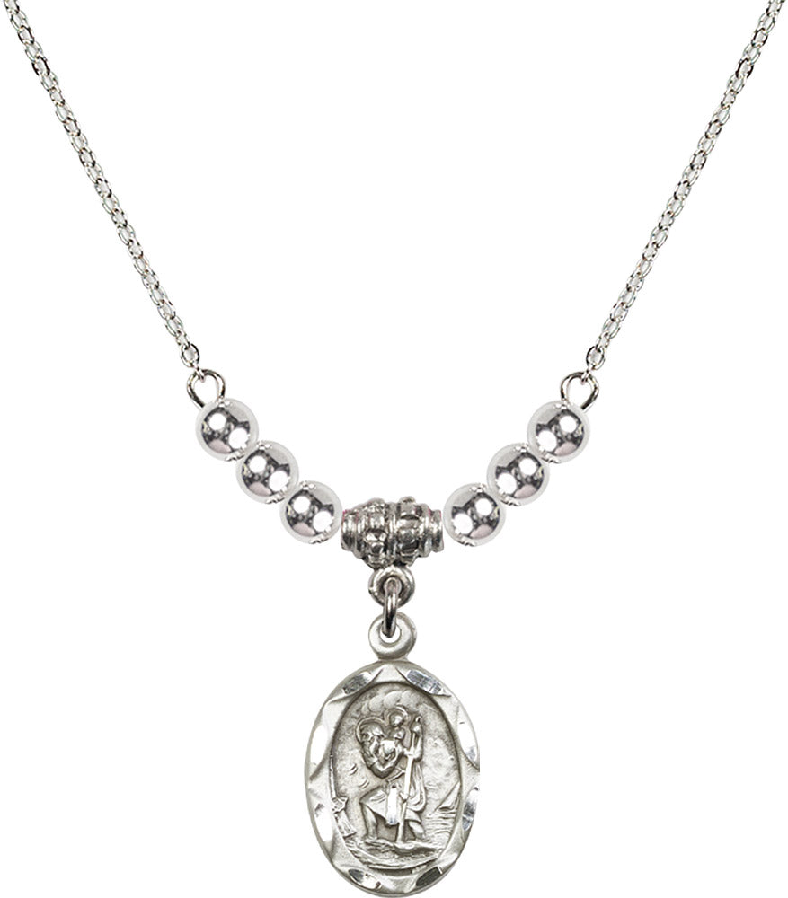 Sterling Silver Saint Christopher Birthstone Necklace with Sterling Silver Beads - 0612