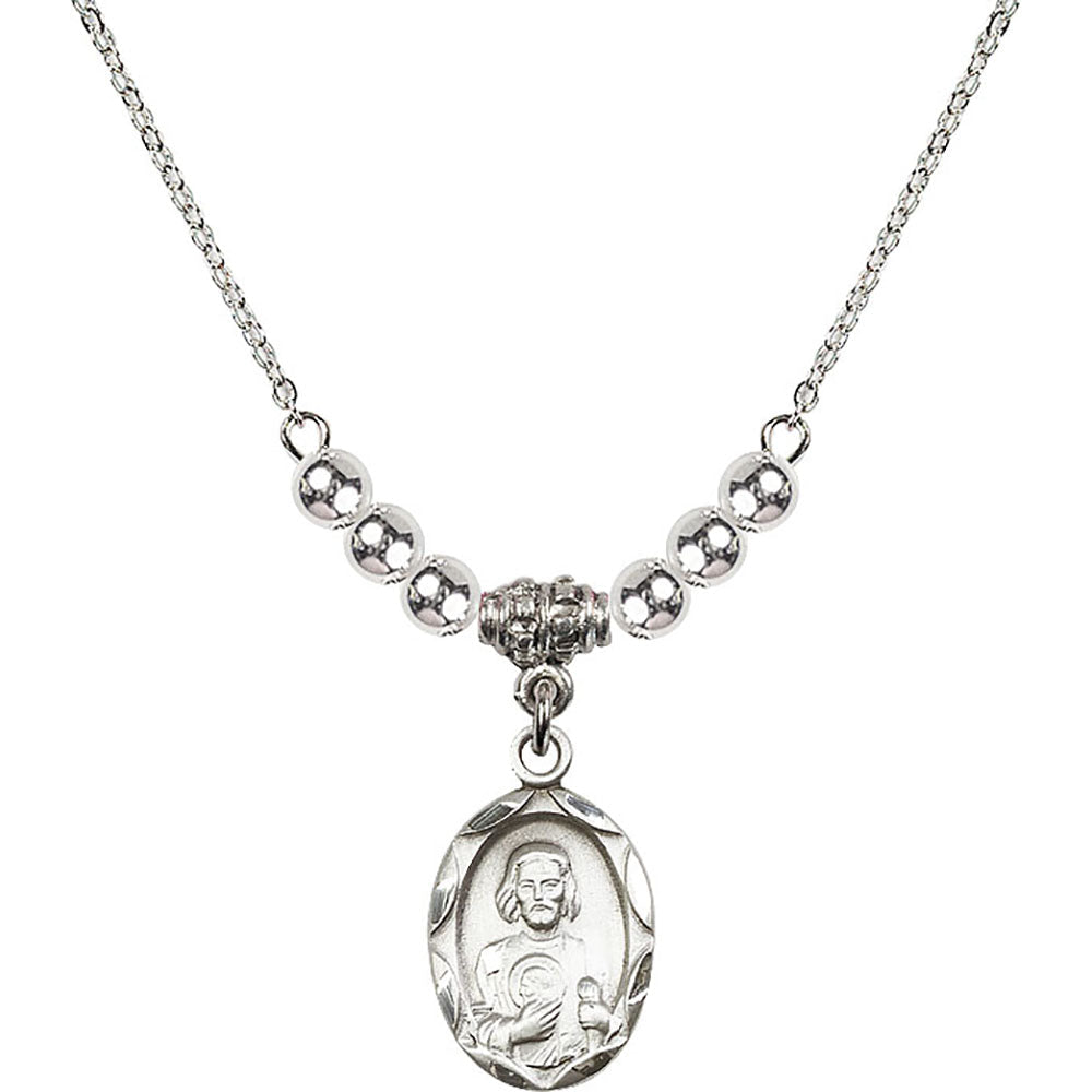 Sterling Silver Saint Jude Birthstone Necklace with Sterling Silver Beads - 0612