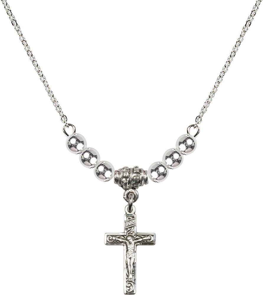 Sterling Silver Crucifix Birthstone Necklace with Sterling Silver Beads - 0672