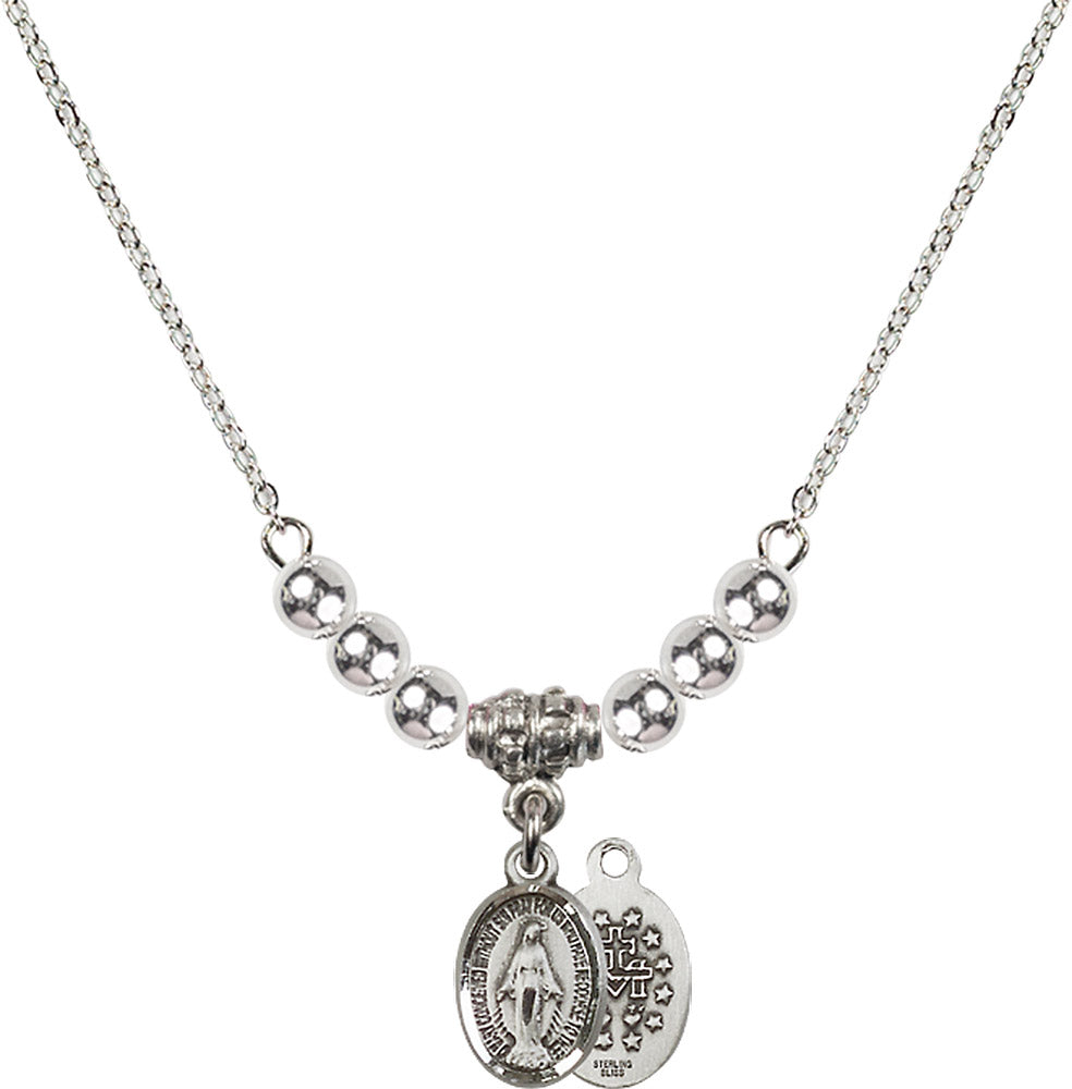 Sterling Silver Miraculous Birthstone Necklace with Sterling Silver Beads - 0702