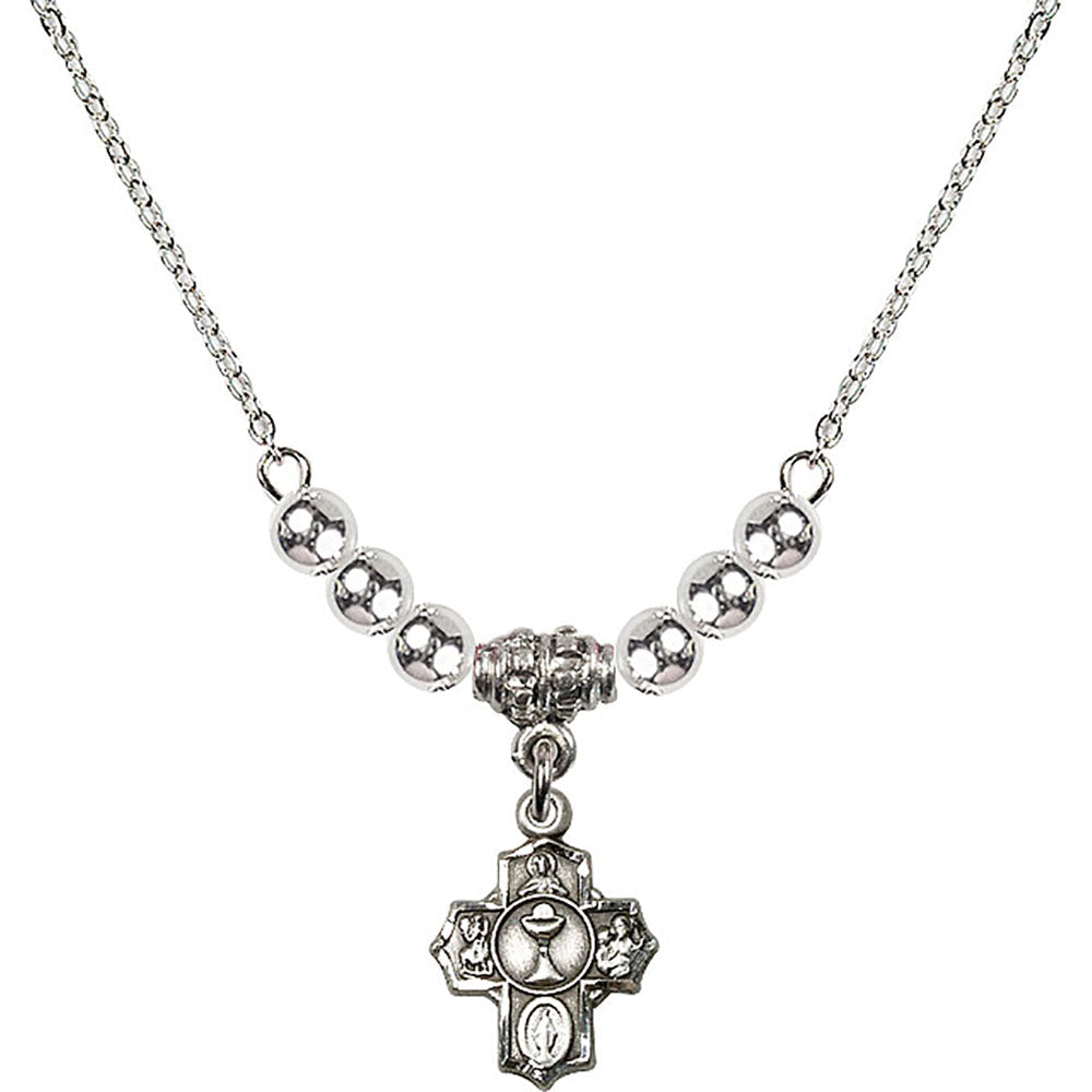 Sterling Silver Communion 5-Way Birthstone Necklace with Sterling Silver Beads - 0890