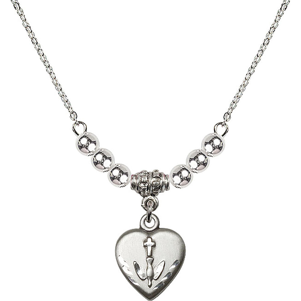 Sterling Silver Heart / Confirmation Birthstone Necklace with Sterling Silver Beads - 0891