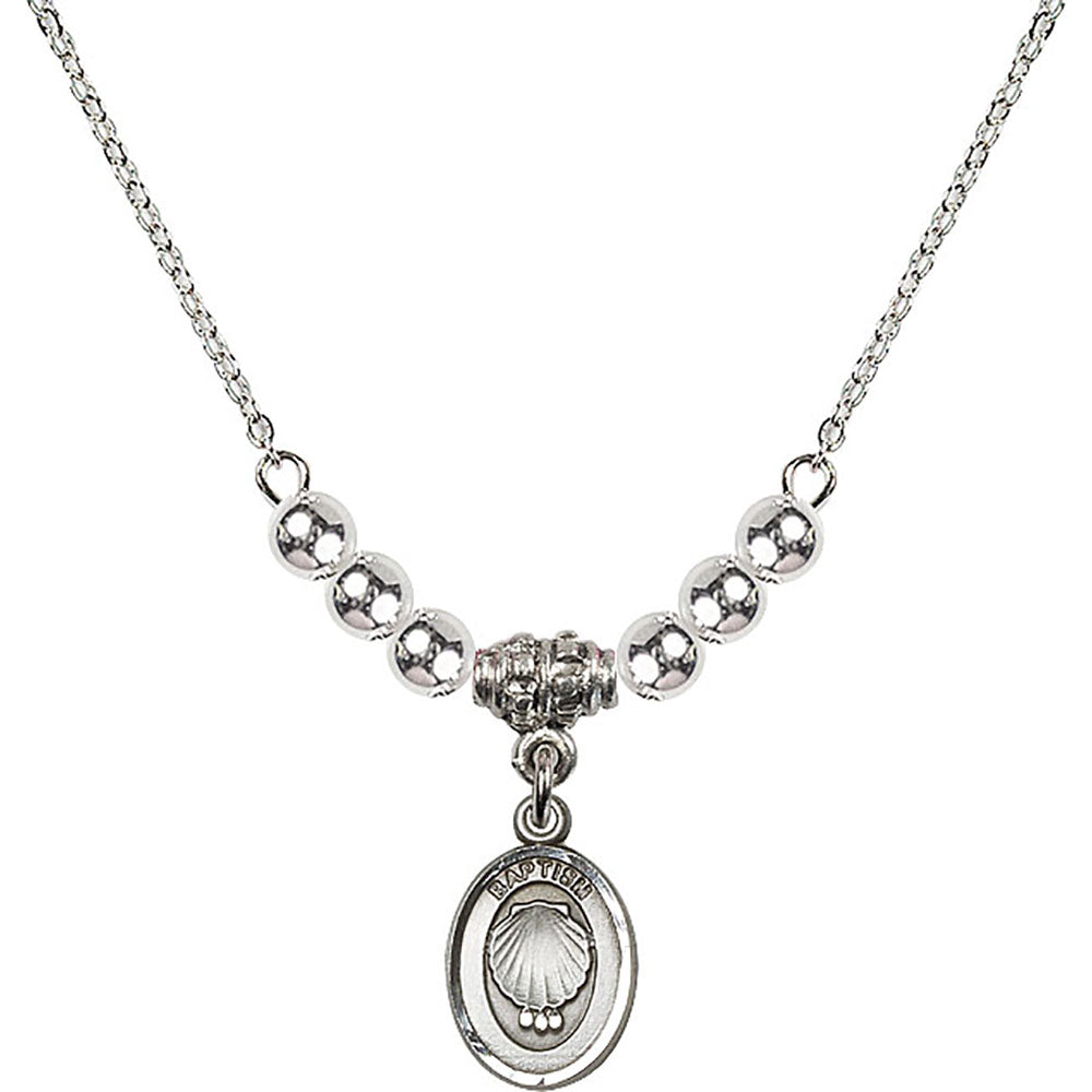 Sterling Silver Baptism Birthstone Necklace with Sterling Silver Beads - 0974