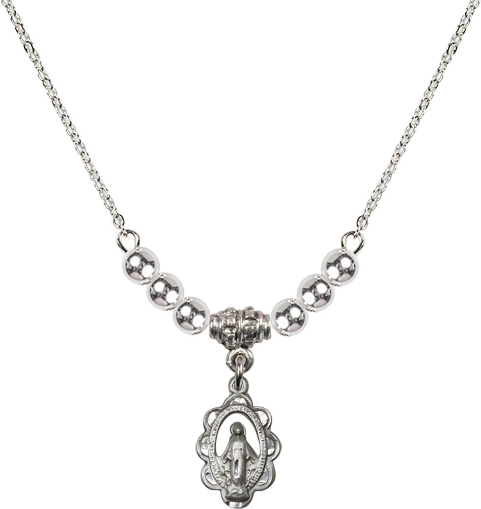 Sterling Silver Miraculous Birthstone Necklace with Sterling Silver Beads - 1610