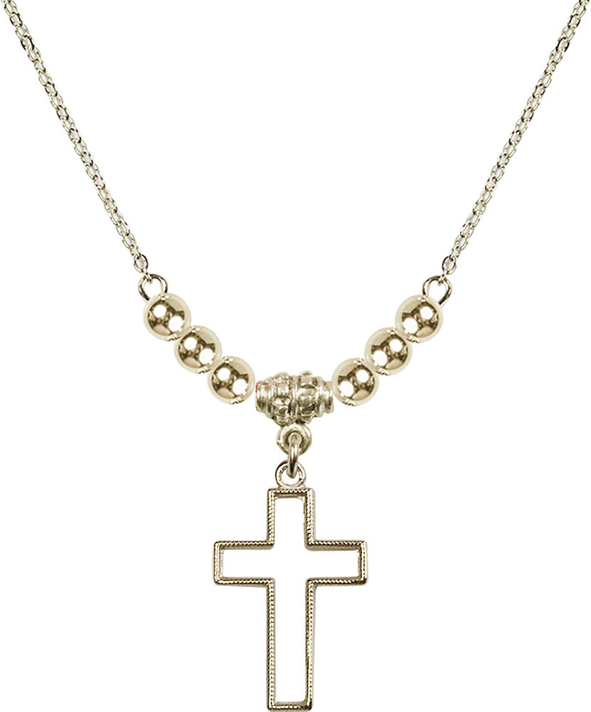 14kt Gold Filled Cross Birthstone Necklace with Gold Filled Beads - 1708