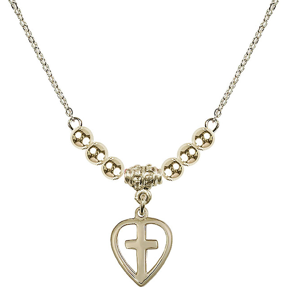 14kt Gold Filled Heart / Cross Birthstone Necklace with Gold Filled Beads - 1709