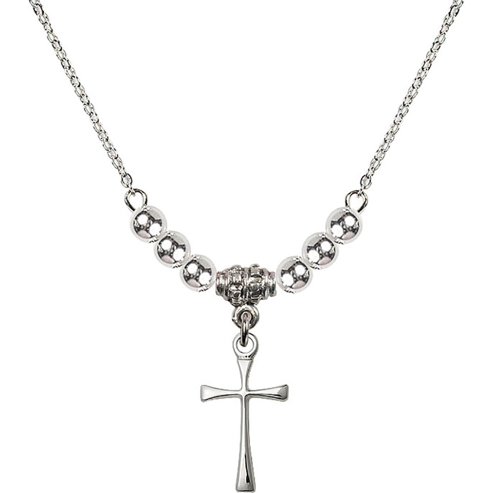 Sterling Silver Maltese Cross Birthstone Necklace with Sterling Silver Beads - 1872