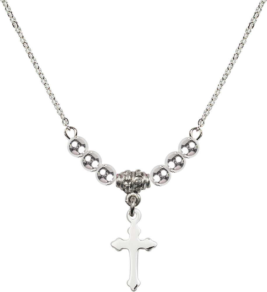 Sterling Silver Cross Birthstone Necklace with Sterling Silver Beads - 2528