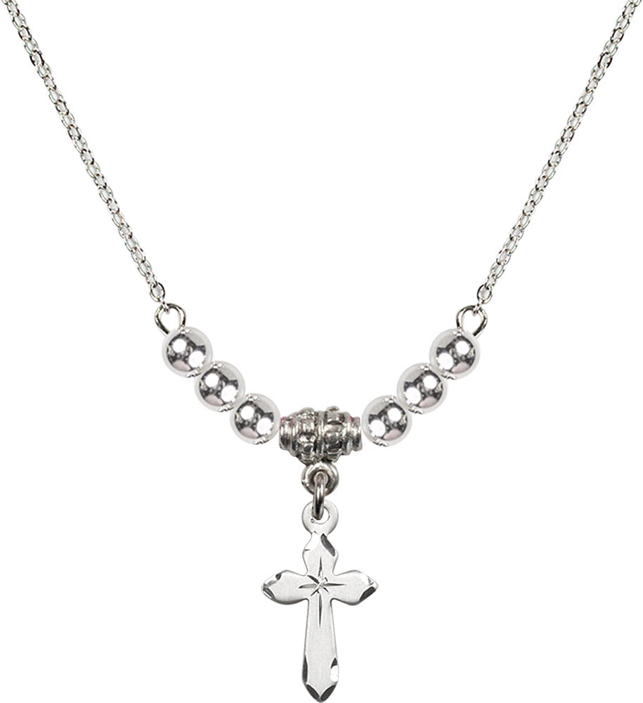Sterling Silver Cross Birthstone Necklace with Sterling Silver Beads - 2529