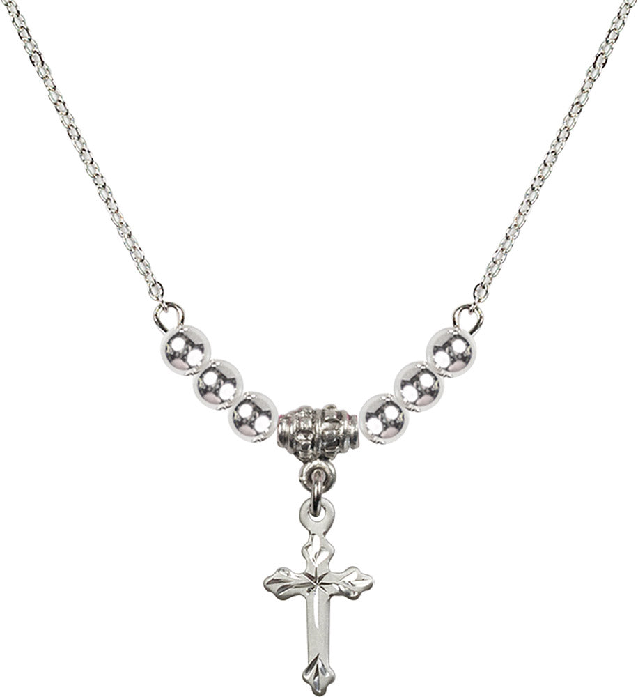Sterling Silver Cross Birthstone Necklace with Sterling Silver Beads - 2531