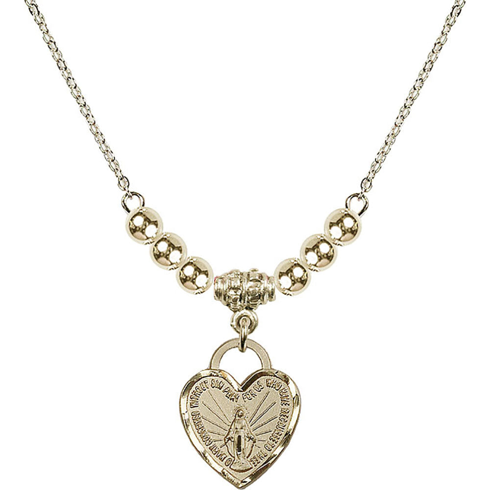 14kt Gold Filled Miraculous Heart Birthstone Necklace with Gold Filled Beads - 3401