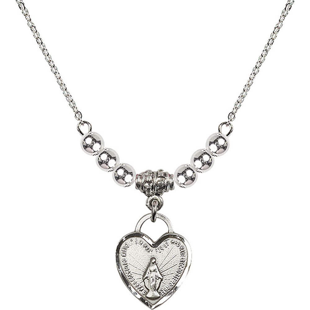 Sterling Silver Miraculous Heart Birthstone Necklace with Sterling Silver Beads - 3401