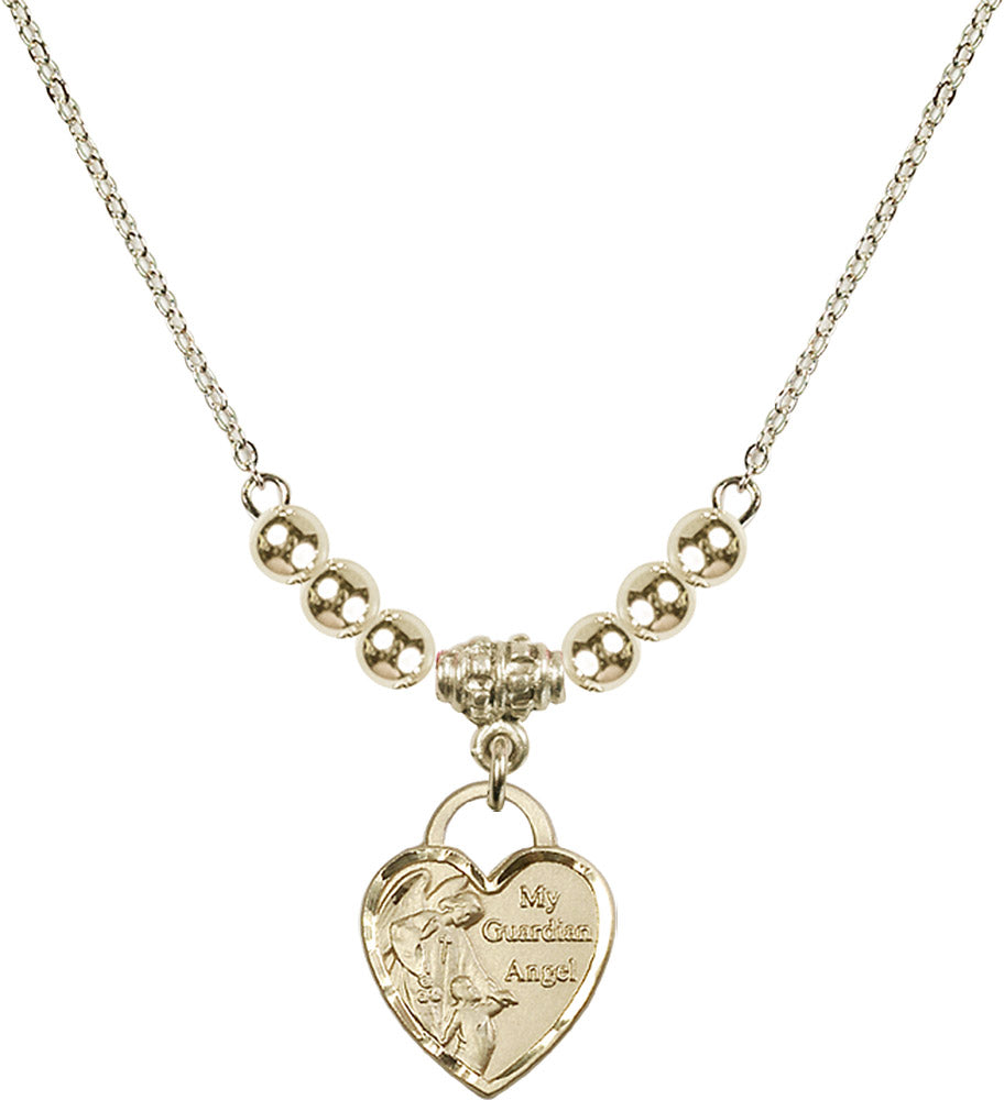 14kt Gold Filled Guardian Angel Heart Birthstone Necklace with Gold Filled Beads - 3402