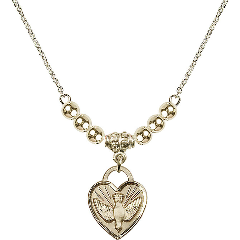 14kt Gold Filled Confirmation Heart Birthstone Necklace with Gold Filled Beads - 3405
