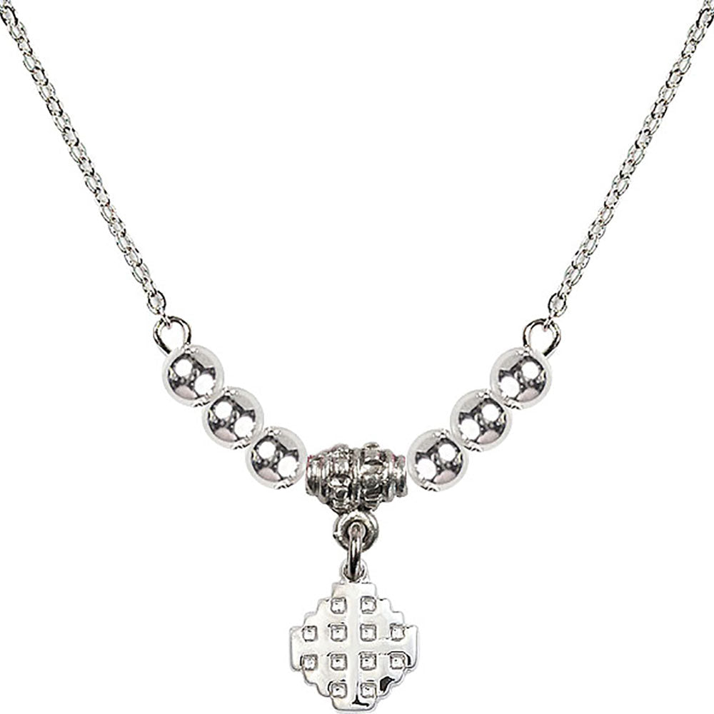Sterling Silver Jerusalem Cross Birthstone Necklace with Sterling Silver Beads - 4118