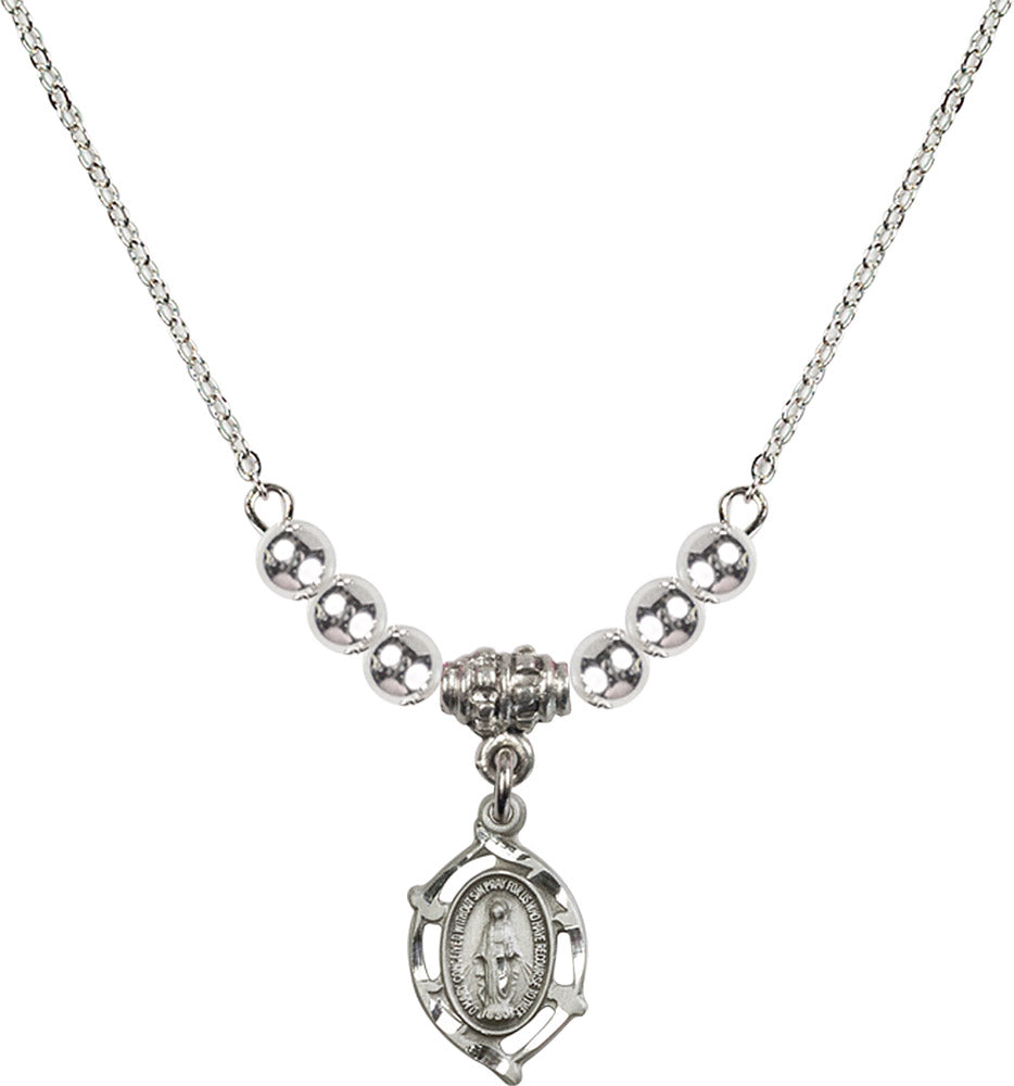 Sterling Silver Miraculous Birthstone Necklace with Sterling Silver Beads - 4152