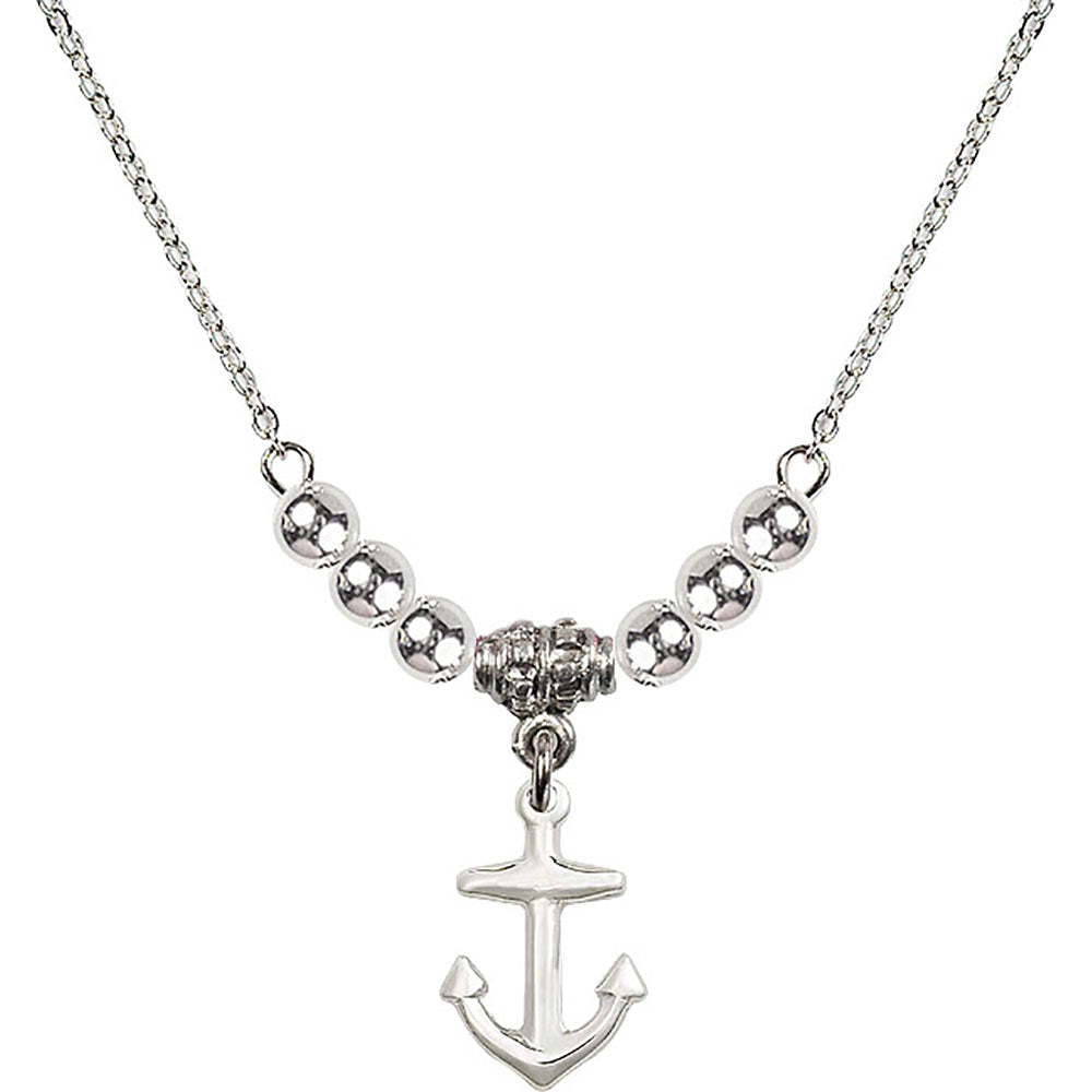 Sterling Silver Anchor Birthstone Necklace with Sterling Silver Beads - 4158