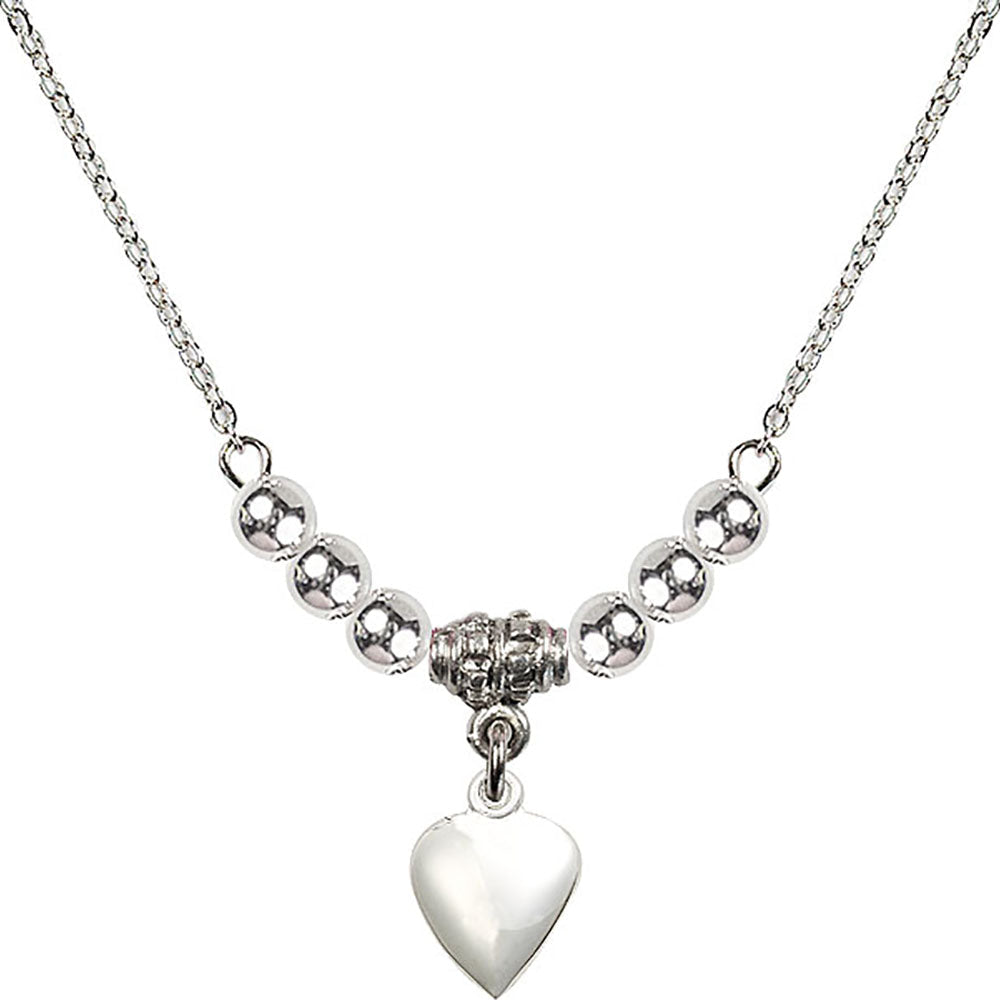Sterling Silver Heart Birthstone Necklace with Sterling Silver Beads - 4158