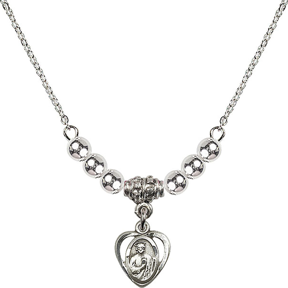 Sterling Silver Saint Jude Birthstone Necklace with Sterling Silver Beads - 5404