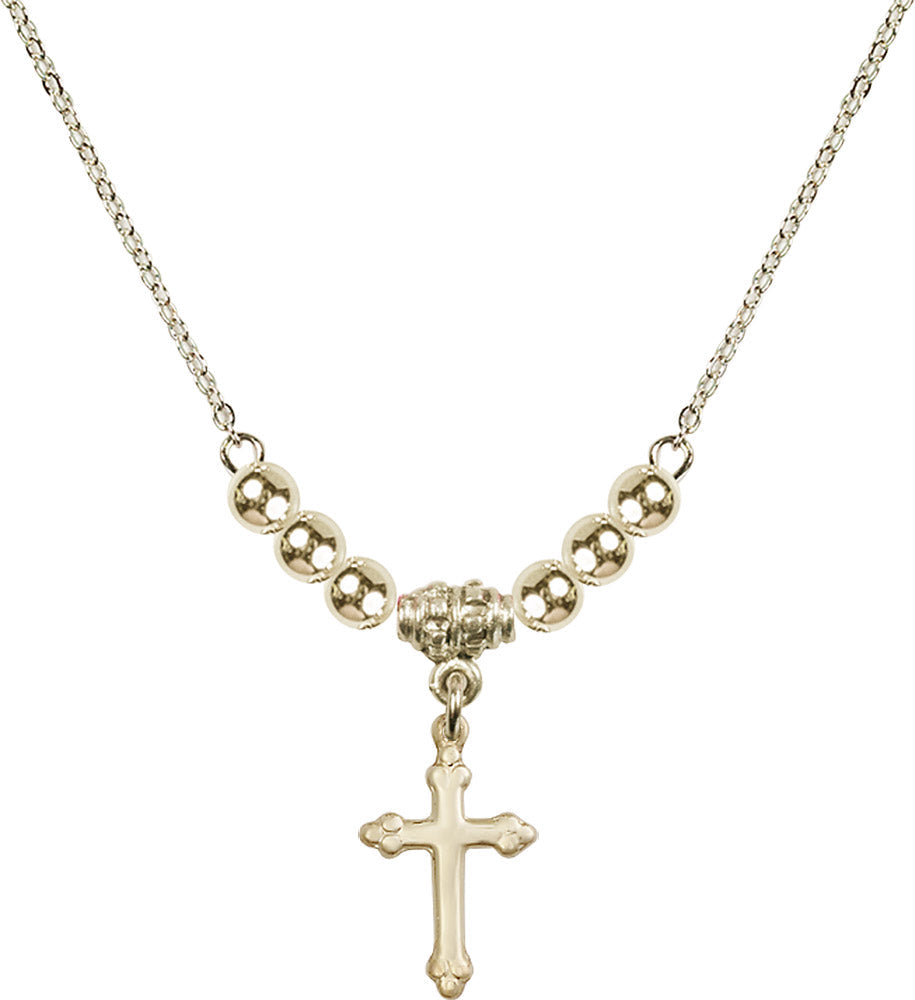 14kt Gold Filled Cross Birthstone Necklace with Gold Filled Beads - 5415