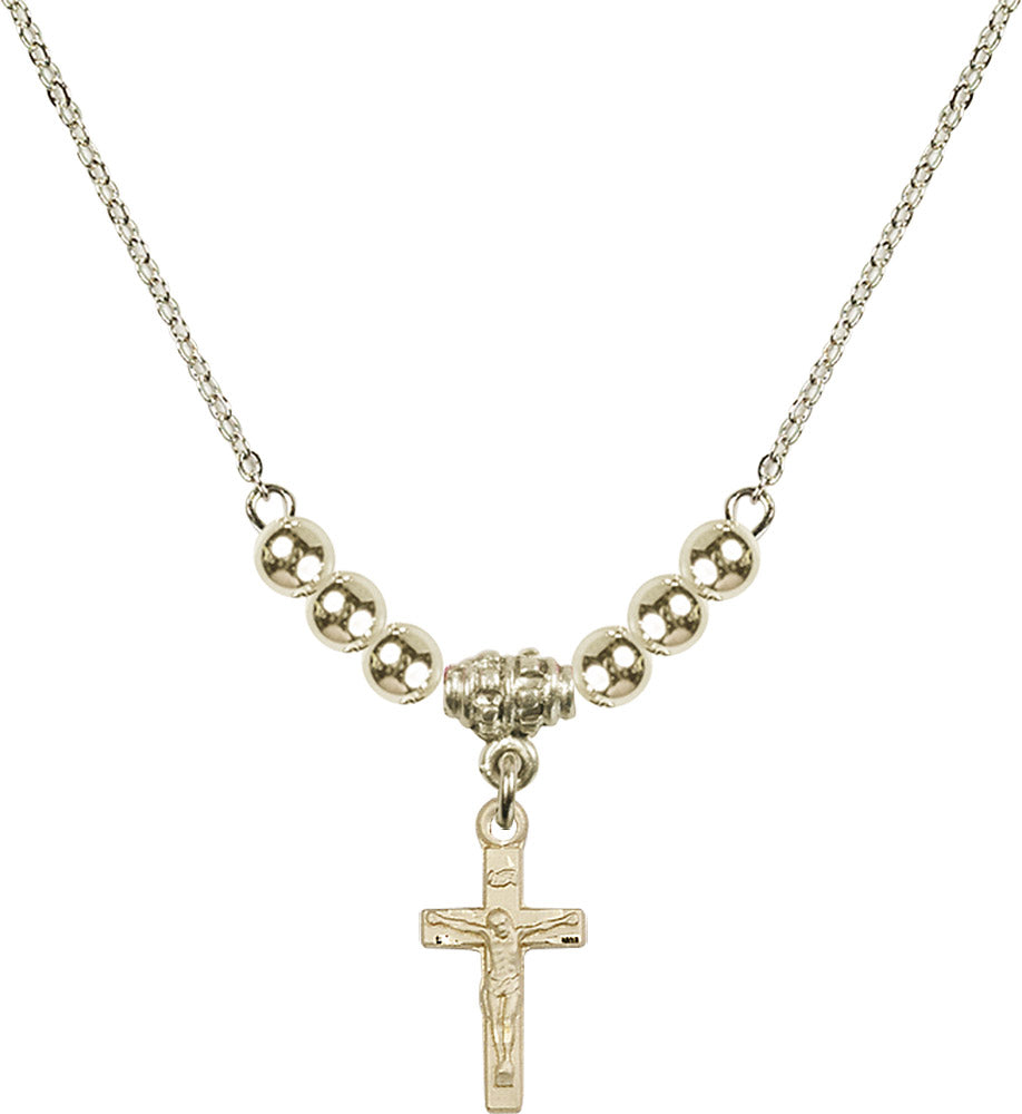 14kt Gold Filled Crucifix Birthstone Necklace with Gold Filled Beads - 5417