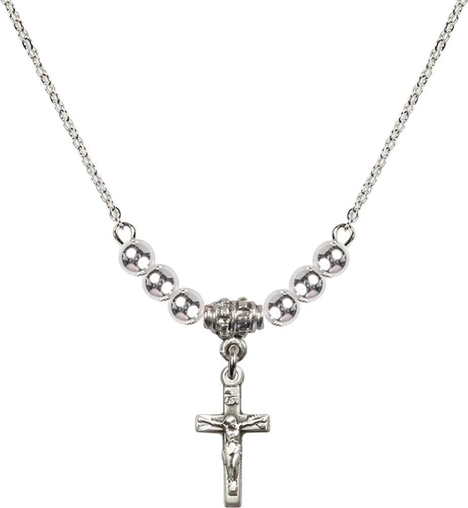 Sterling Silver Crucifix Birthstone Necklace with Sterling Silver Beads - 5417