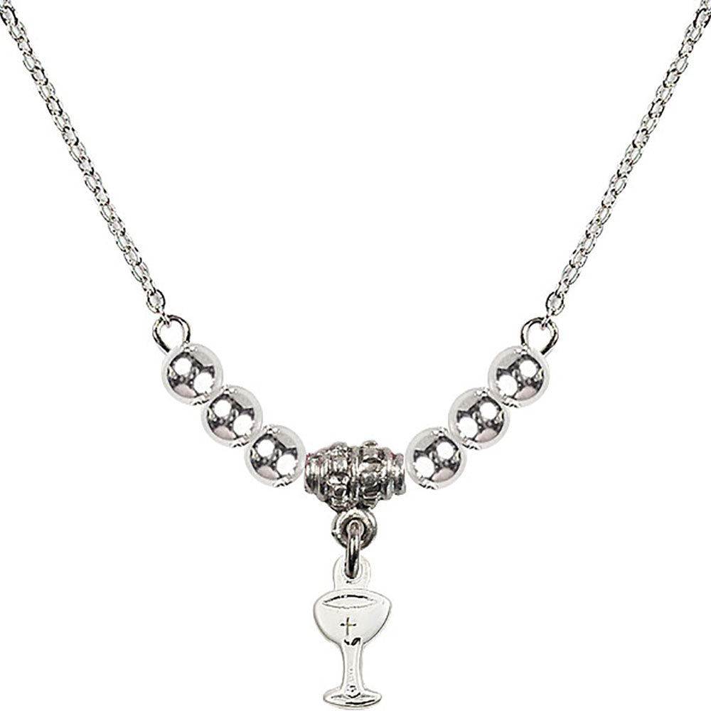 Sterling Silver Chalice Birthstone Necklace with Sterling Silver Beads - 5614