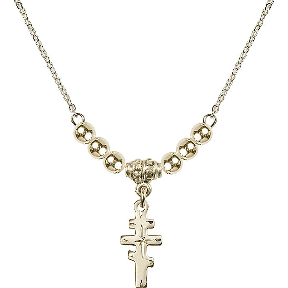14kt Gold Filled Greek Orthadox Cross Birthstone Necklace with Gold Filled Beads - 5654