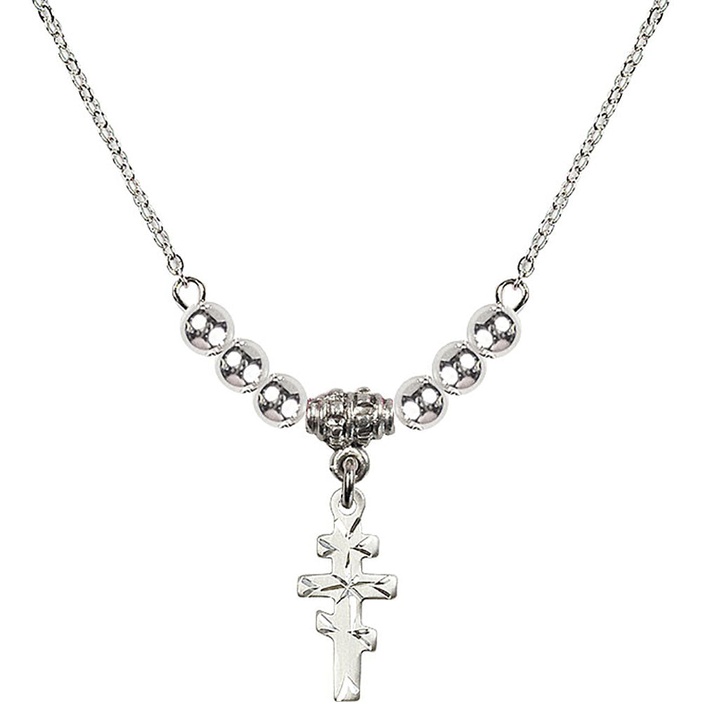 Sterling Silver Greek Orthadox Cross Birthstone Necklace with Sterling Silver Beads - 5654