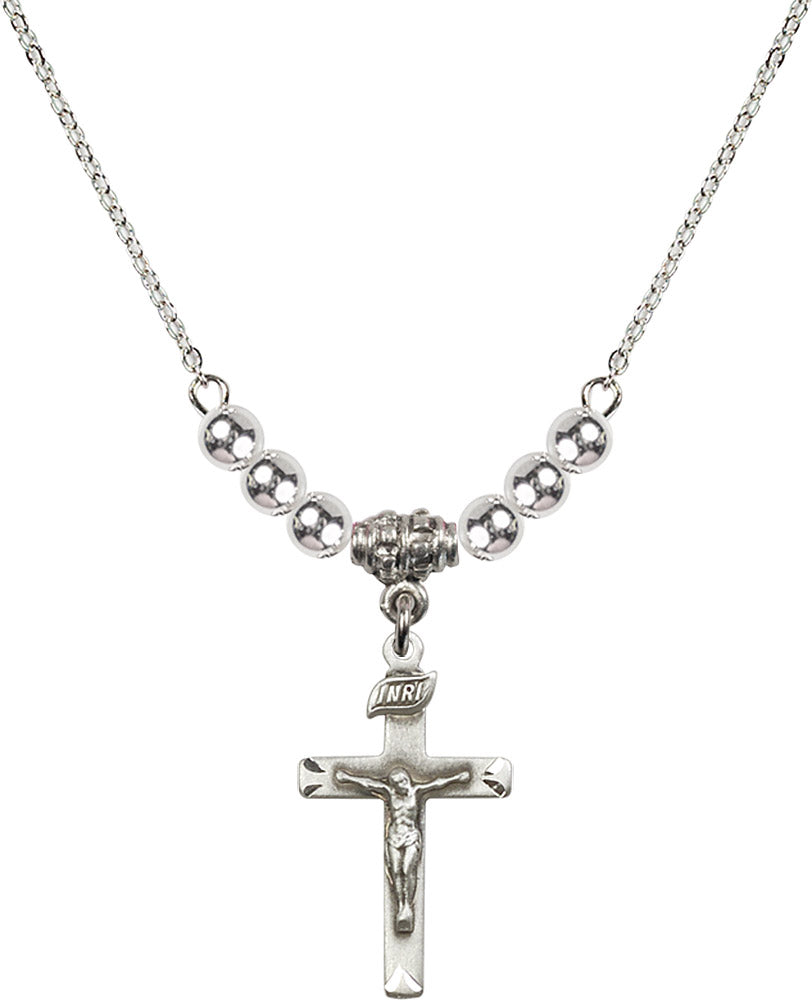 Sterling Silver Crucifix Birthstone Necklace with Sterling Silver Beads - 5668