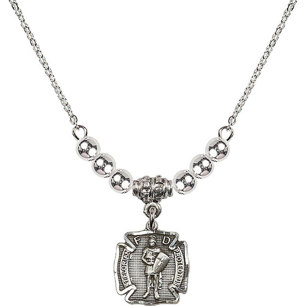 Sterling Silver Saint Florian Birthstone Necklace with Sterling Silver Beads - 5686