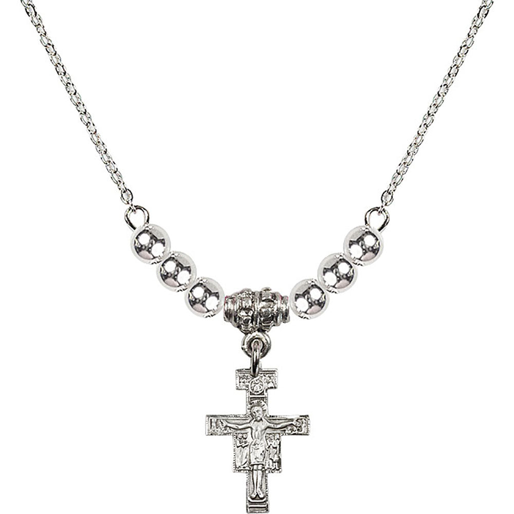 Sterling Silver San Damiano Crucifix Birthstone Necklace with Sterling Silver Beads - 6078