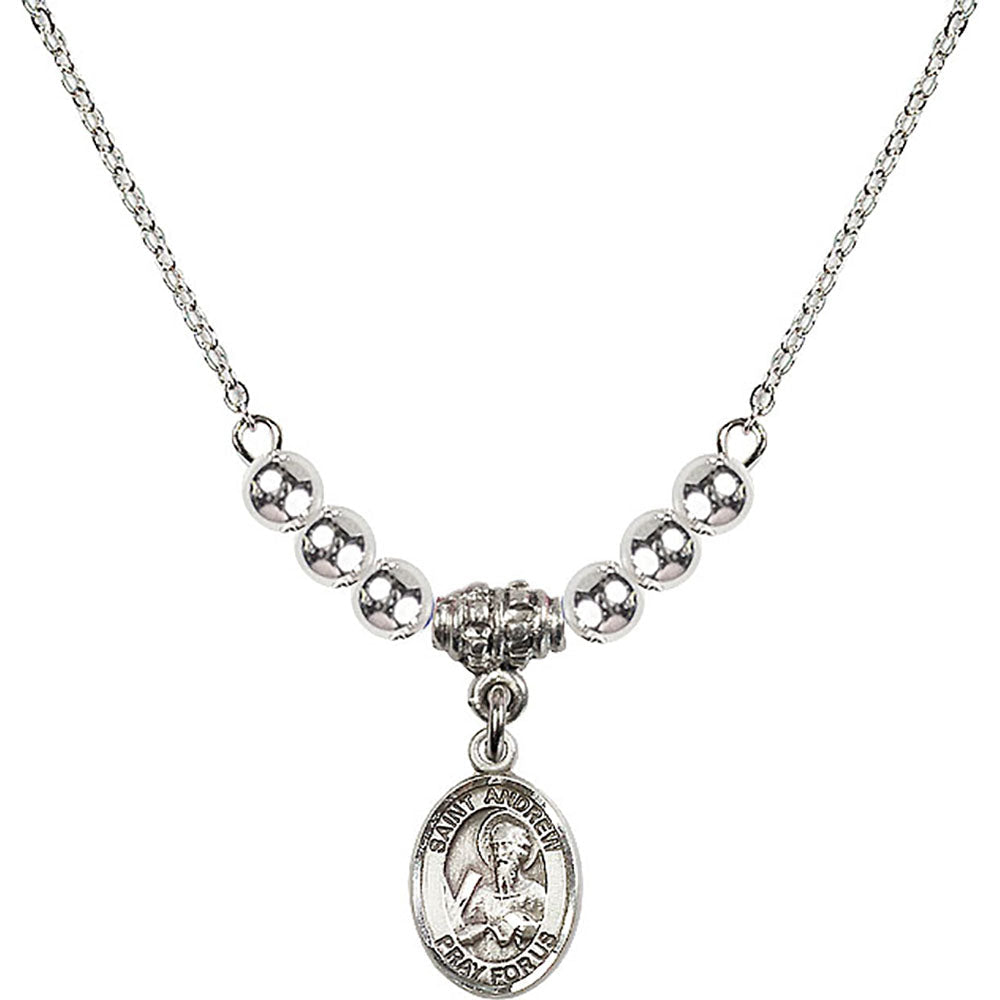 Sterling Silver Saint Andrew the Apostle Birthstone Necklace with Sterling Silver Beads - 9000